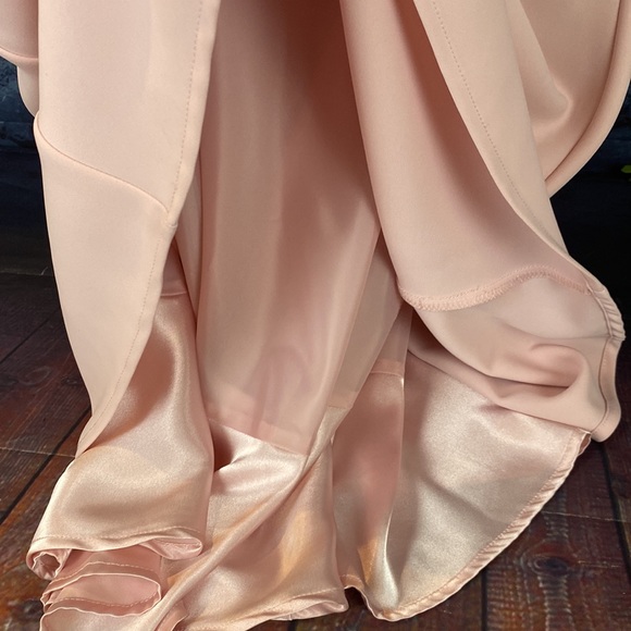 V Neckline A Line Formal Dress with subtle Ruffled accent hemline - Picture 6 of 7